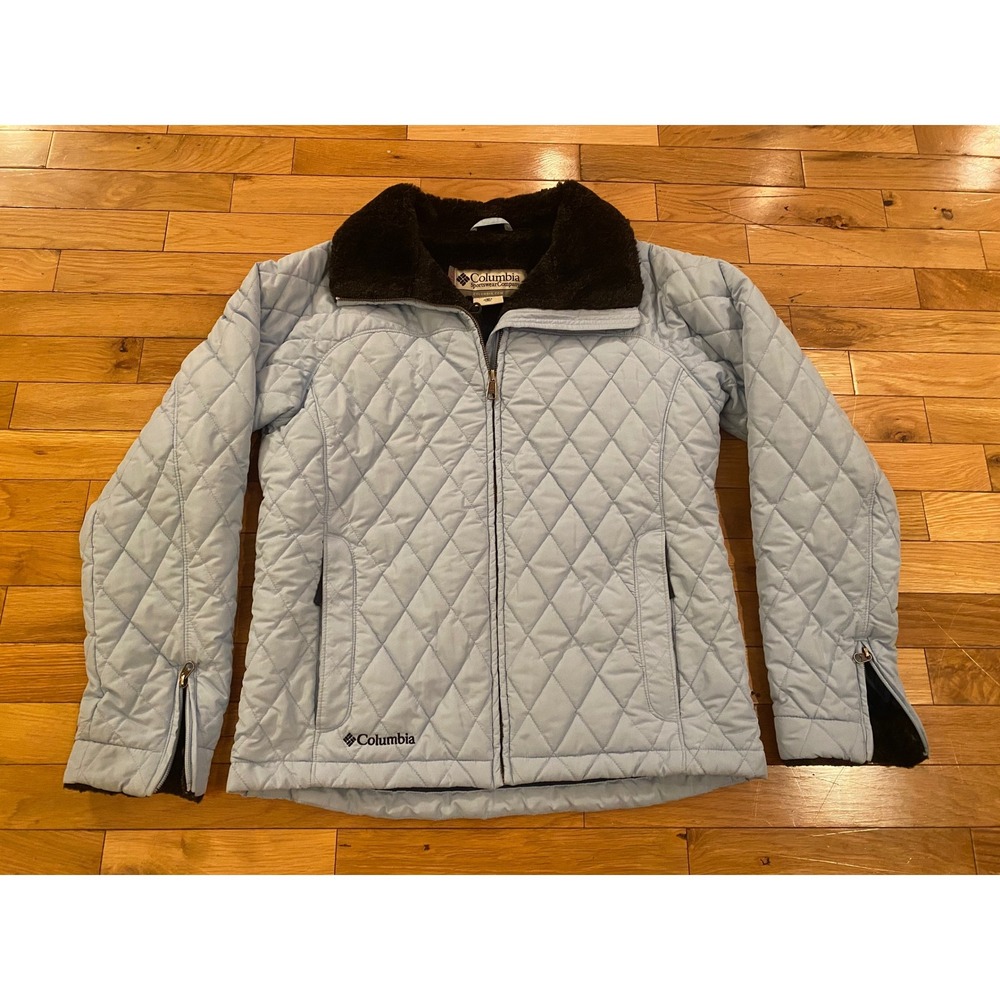 Columbia Youth Girls Quilted Jacket Blue‎ Faux Fur Collar Size 14/16